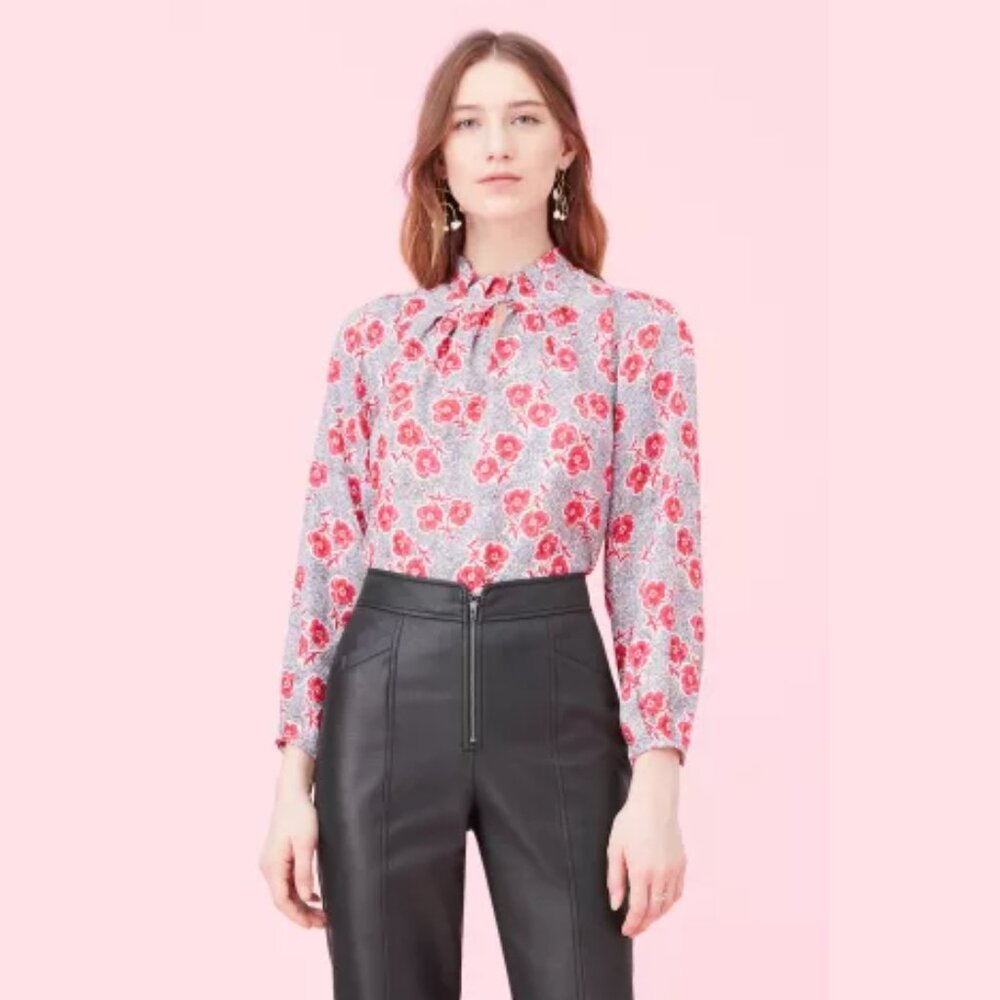 Rebecca Taylor Coral Fleur Long Sleeves Silk Blouse Size 8